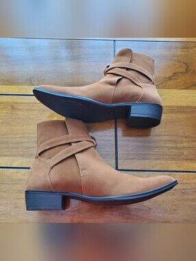 Men's Tan Suede Wrap-Strap Ankle Boots